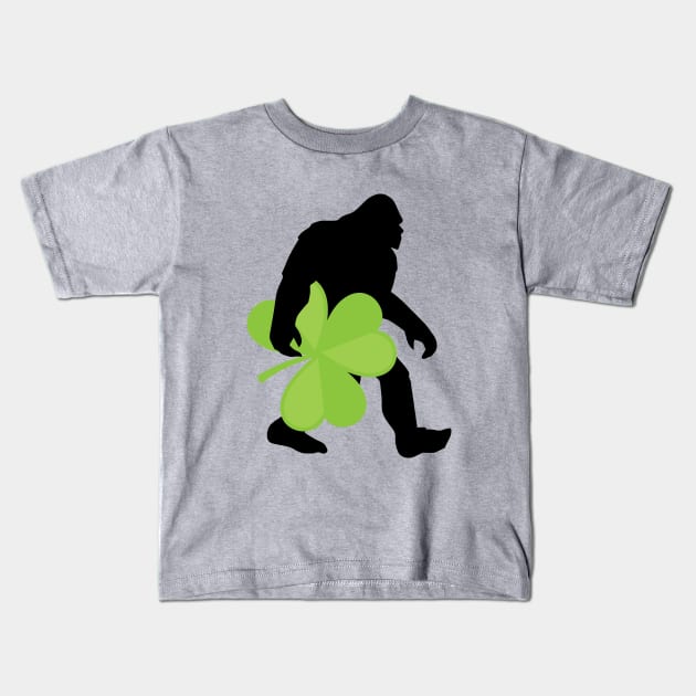 St Patricks Day - Irish Bigfoot Carrying A Shamrock Kids T-Shirt by Kudostees